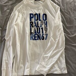 Polo by Ralph Lauren White and Blue Graphic Long Sleeve Tee